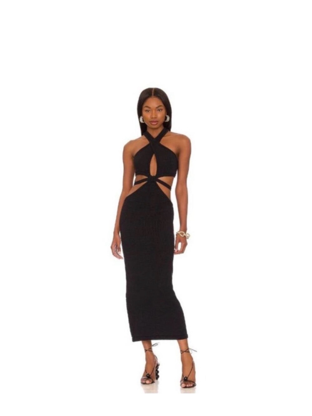 NWT Cult Gaia Aziza Knit Cutout Halter Maxi Dress Black L - Picture 2 of 16